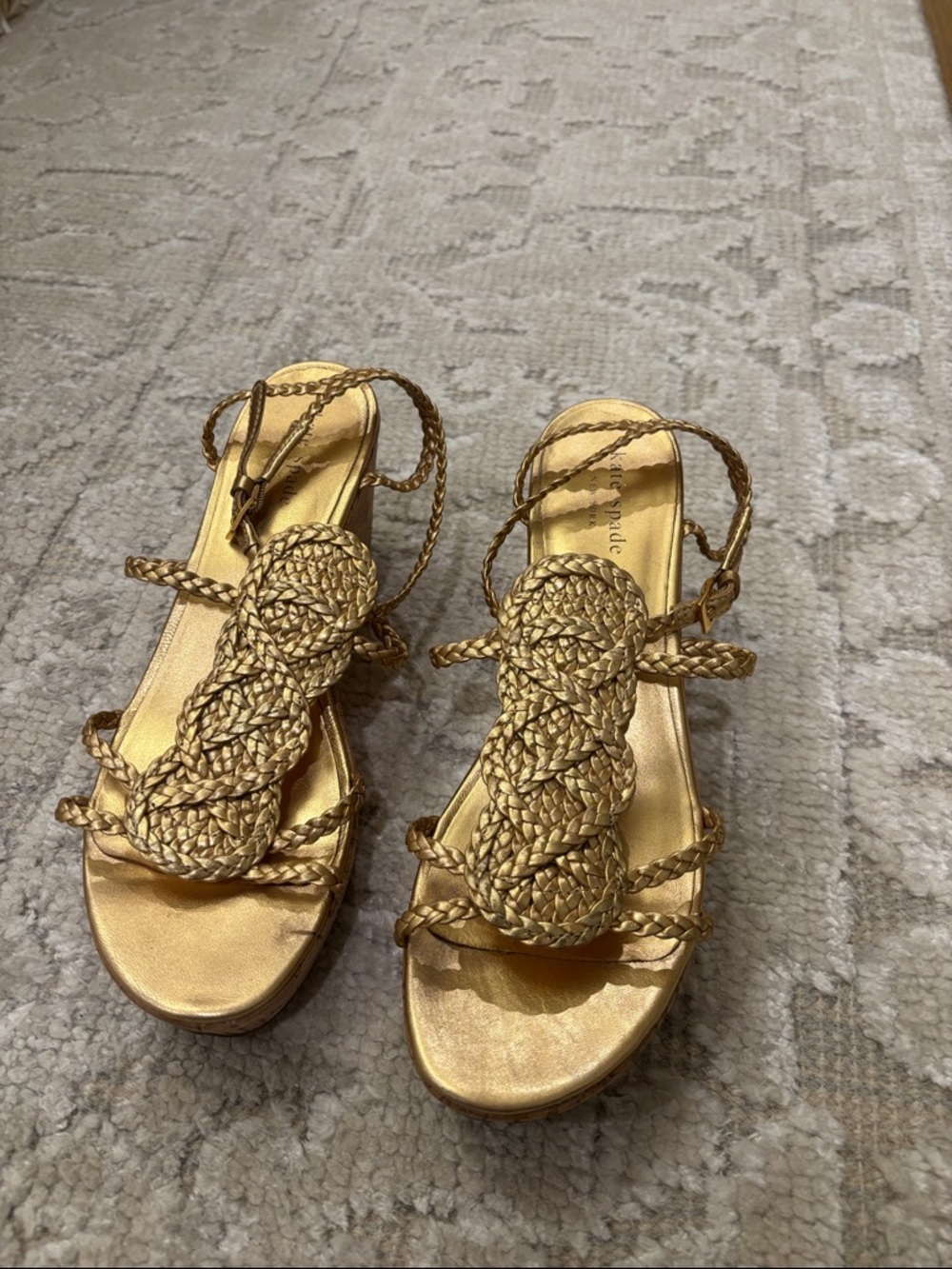 kate spade Metallic Gold Braided Strap Sandals